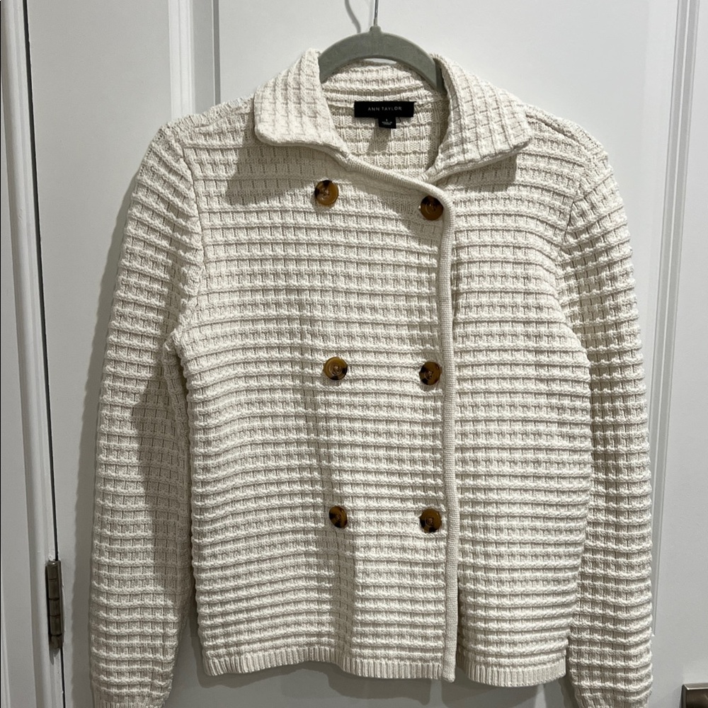 Ann Taylor Cream Double-Breasted Cardigan